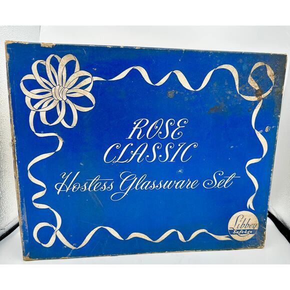 Vintage Libbey Rose Classic Glasses Set – 1950s Hostess Safedge 8pc - Picture 1 of 9
